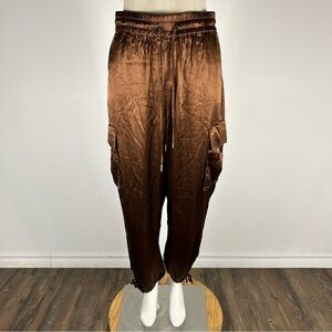 RACHEL ZOE Brown Satin Cargo Pants S